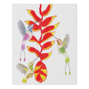 Heliconia Hummingbirds  Faux Canvas Print
