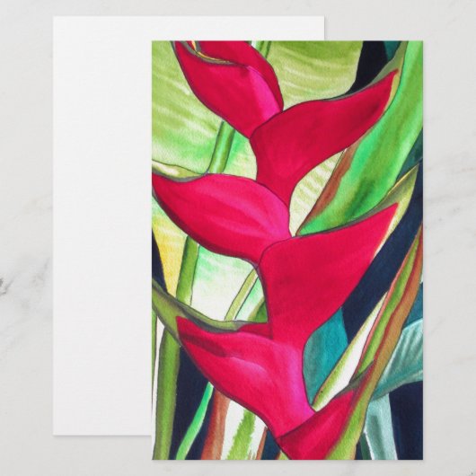 Heliconia Lobster Claw tropical watercolour flower (Front/Back)