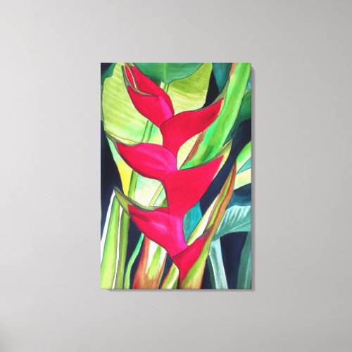 Heliconia Lobster Claw tropical watercolour flower Canvas Print