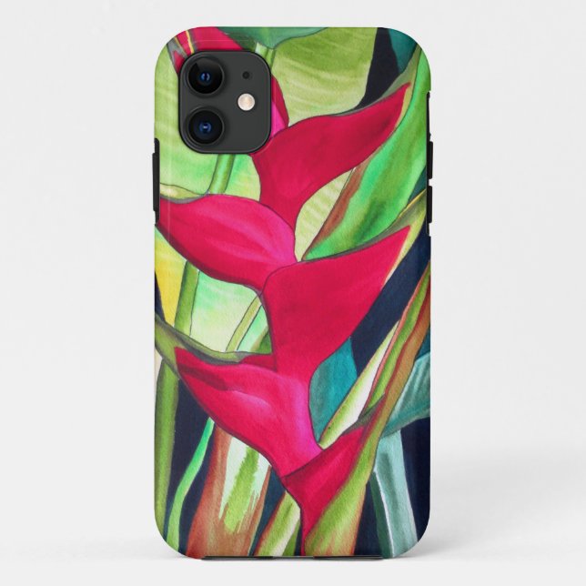 Heliconia Lobster Claw tropical watercolour flower Case-Mate iPhone Case (Back)