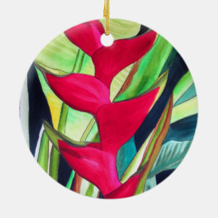 Heliconia Lobster Claw tropical watercolour flower Ceramic Ornament