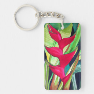 Heliconia Lobster Claw tropical watercolour flower Keychain