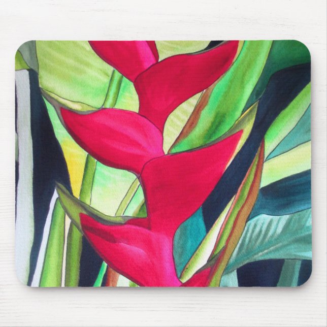 Heliconia Lobster Claw tropical watercolour flower Mouse Pad (Front)