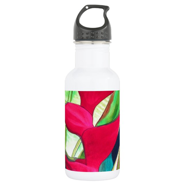 Heliconia Lobster Claw tropical watercolour flower Stainless Steel Water Bottle (Front)