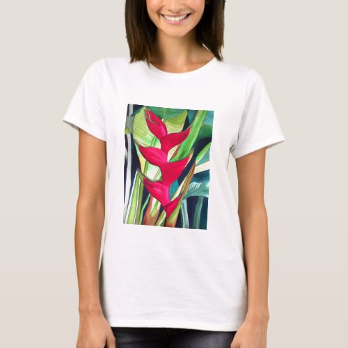 Heliconia Lobster Claw tropical watercolour flower T_Shirt