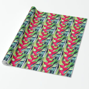 Heliconia Lobster Claw tropical watercolour flower Wrapping Paper