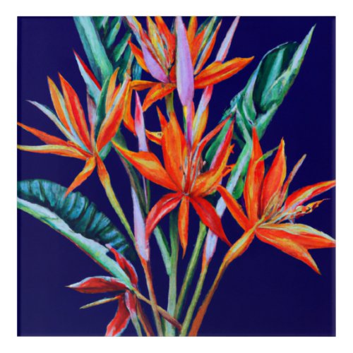 Heliconia on blue acrylic print