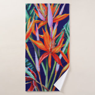 Heliconia on blue Tropical Bath Towel Set