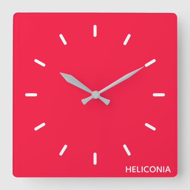 Heliconia red color name square wall clock (Front)