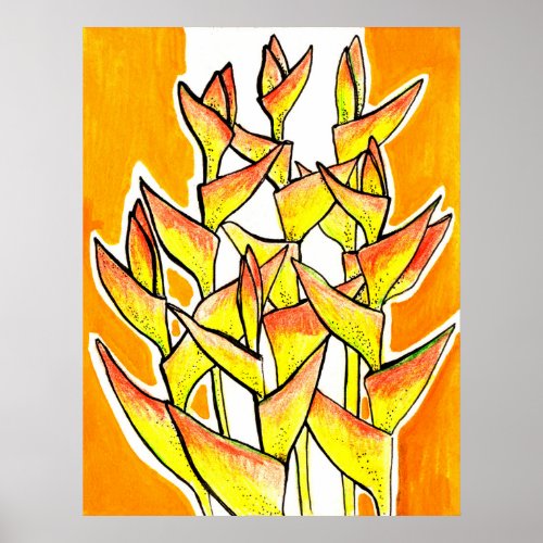 Heliconia Rostrata Lobster Claw tropical flowers Poster