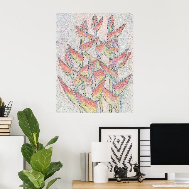 Heliconia Rostrata Tropical Flowers Floral Art Poster (Home Office)