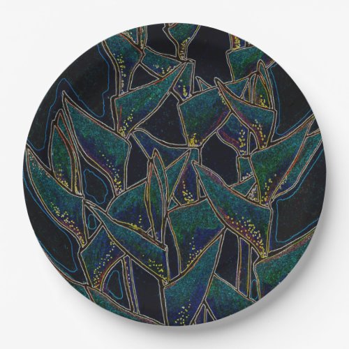 Heliconia Rostrata Tropical Flowers Floral Black Paper Plates
