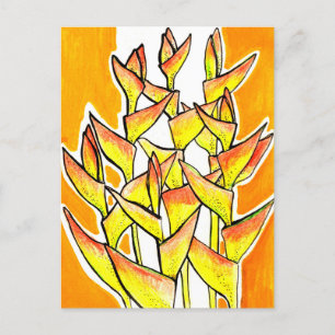 Heliconia Rostrata Tropical Flowers Floral Yellow Postcard