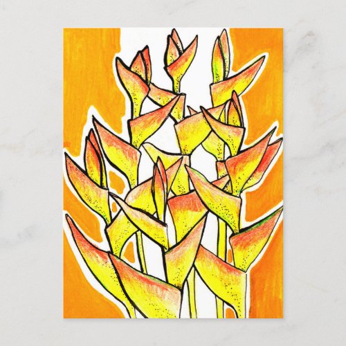 Heliconia Rostrata Tropical Flowers Floral Yellow Postcard