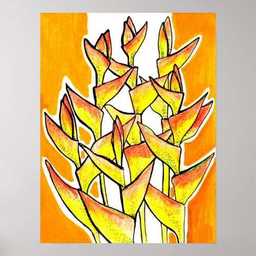 Heliconia Rostrata Tropical Flowers Floral Yellow Poster