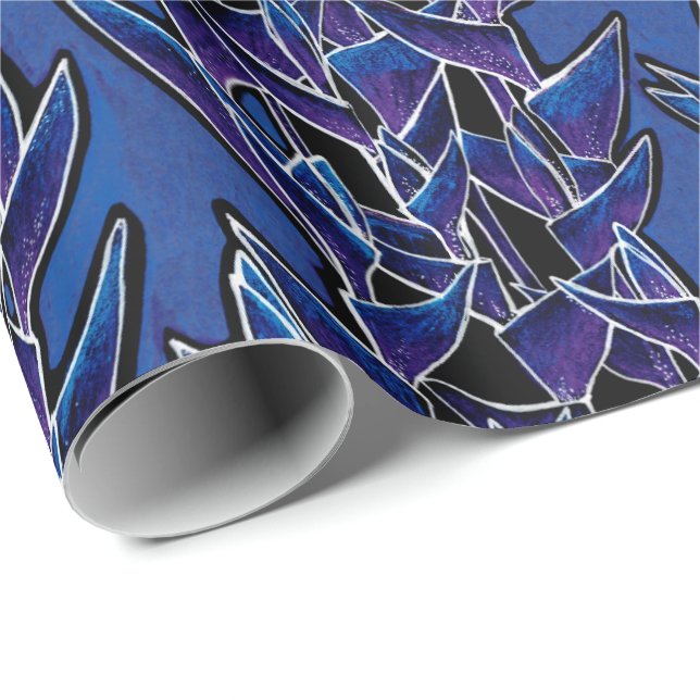 Heliconia Tropical Abstract Floral Pattern Violet Wrapping Paper (Roll Corner)