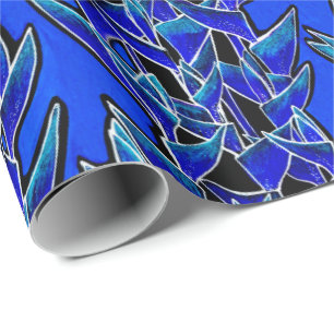 Heliconia Tropical Botanical Floral Pattern Blue Wrapping Paper