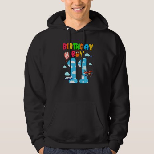 Helicopter 11th Birthday Boy Airplane Plane 11 Yea Hoodie