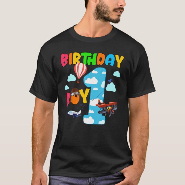 Helicopter 1st Birthday Boy Airplane Plane Pilot 1 T-Shirt (Front)