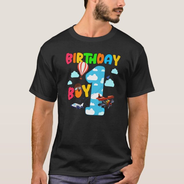 Helicopter 1st Birthday Boy Airplane Plane Pilot 1 T-Shirt (Front)
