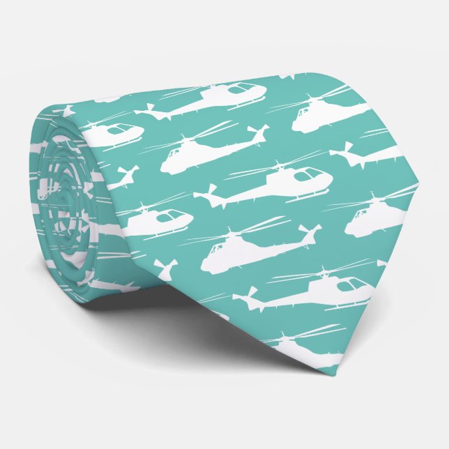 Helicopter Air Force Blue Aviation Themed Neck Tie (Rolled)