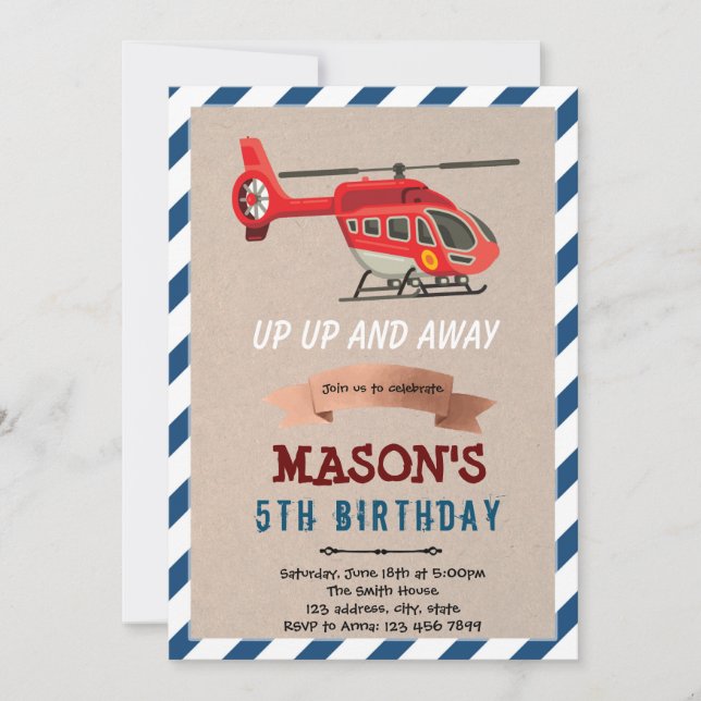 Helicopter airplane birthday theme Invitation (Front)