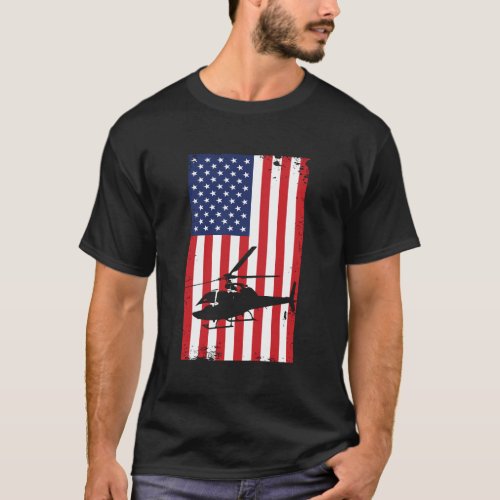 Helicopter American Flag Pilot Aviation Flying Hel T_Shirt