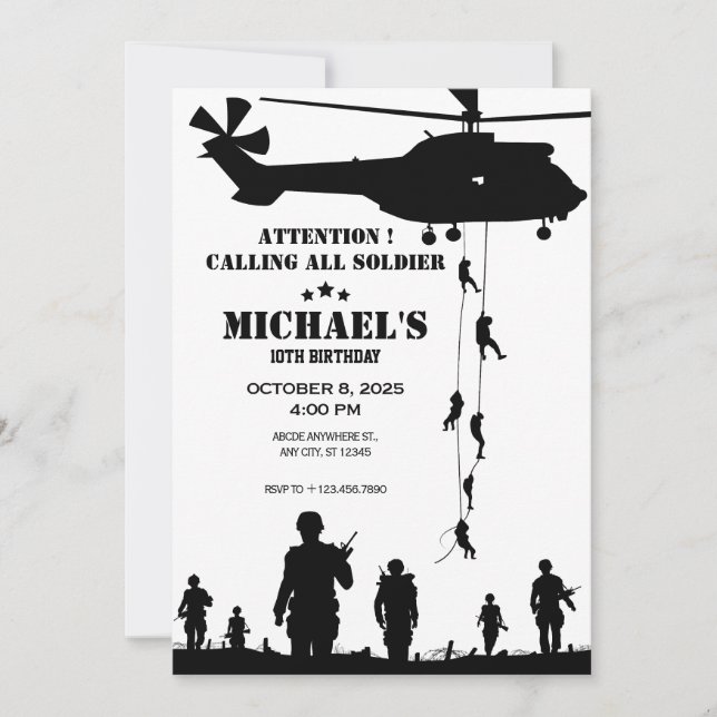 helicopter army soldier Birthday Invitation (Front)