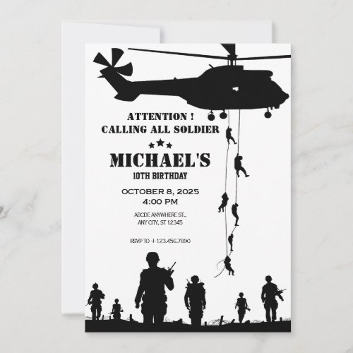 helicopter army soldier Birthday Invitation