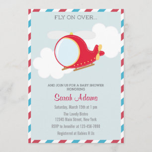 Helicopter Baby Shower Invitation Blue Red