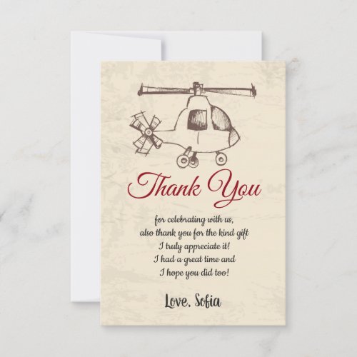 Helicopter birthday baby shower  thank you card