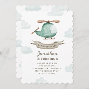 Helicopter Birthday for Boy   Watercolor Aviation Invitation