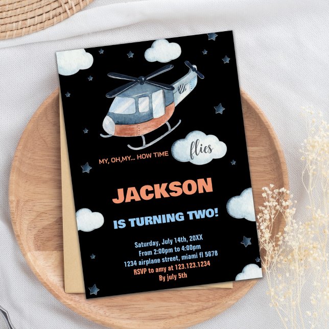 Helicopter Birthday Invitations Black BK (Helicopter Birthday Invitations Black BK)