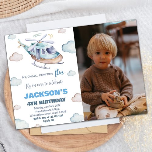 Helicopter Birthday Invitations with Photo