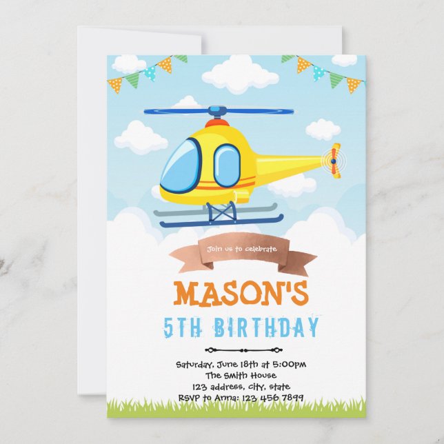 Helicopter birthday party invitation (Front)