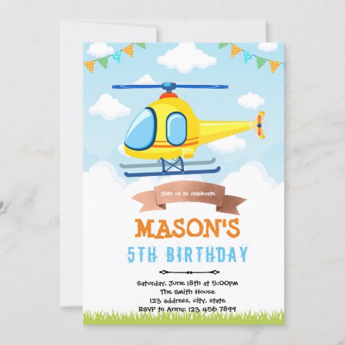 Helicopter birthday party invitation