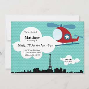 Helicopter Birthday theme (Blue) Invitation