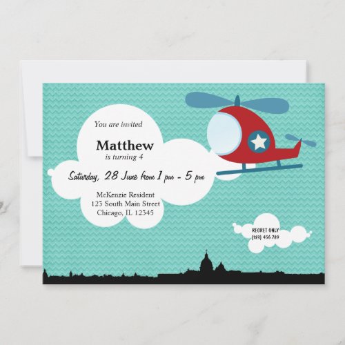 Helicopter Birthday theme Blue Invitation