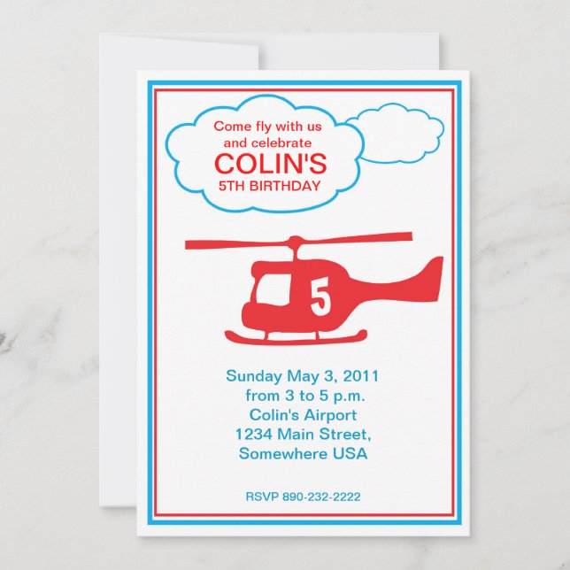 helicopter Boy Birthday Party Invitation (Front)