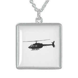Helicopter Chopper Silhouette Customize Color Sterling Silver Necklace