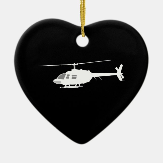 Helicopter Chopper Silhouette Flying Black Ceramic Ornament (Front)