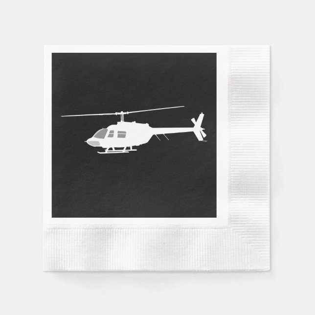 Helicopter Chopper Silhouette Flying Black Paper Napkins (Front)