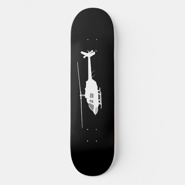 Helicopter Chopper Silhouette Flying Black Skateboard Deck (Front)