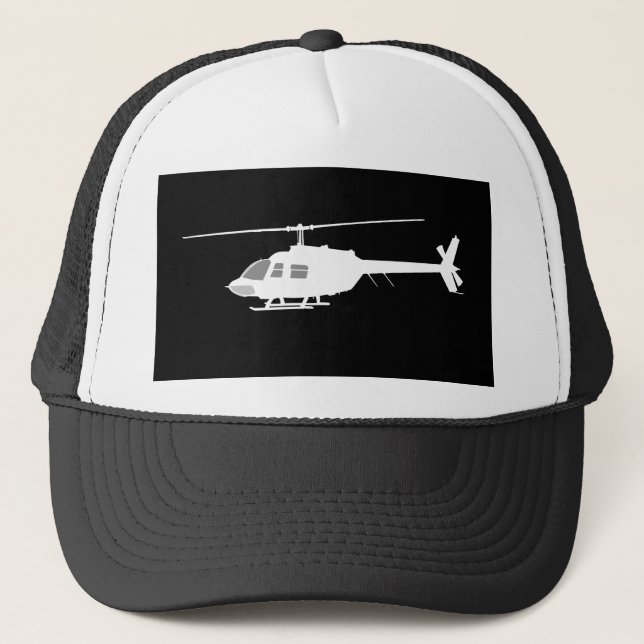 Helicopter Chopper Silhouette Flying Black Trucker Hat (Front)