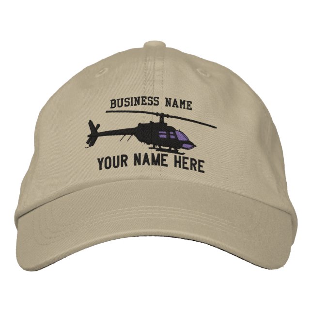 Helicopter Chopper Silhouette Personalize This Embroidered Baseball Hat (Front)
