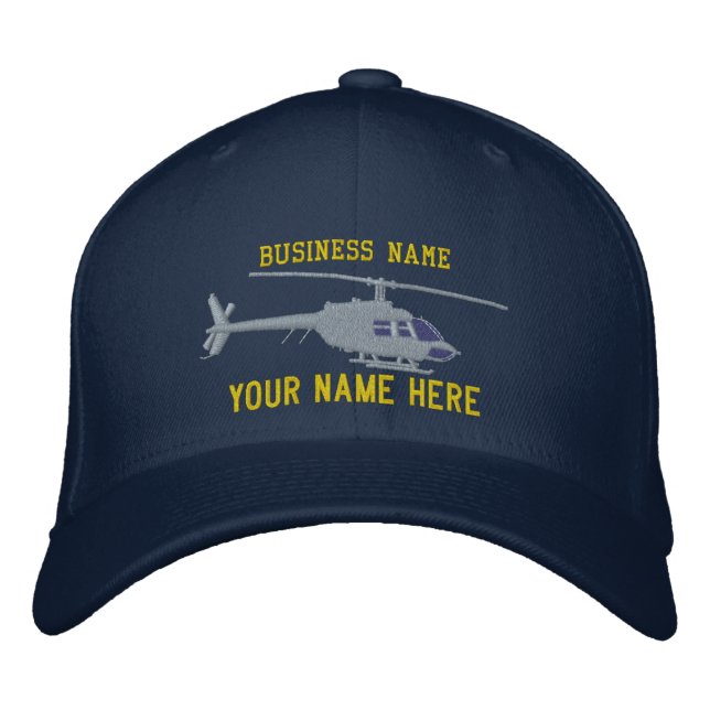Helicopter Chopper Silhouette Personalize This Embroidered Baseball Hat (Front)