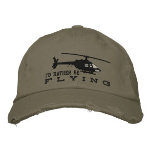 Helicopter Chopper Silhouette Rather Be Flying Embroidered Baseball Cap