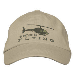 Helicopter Chopper Silhouette Rather Be Flying Embroidered Baseball Hat