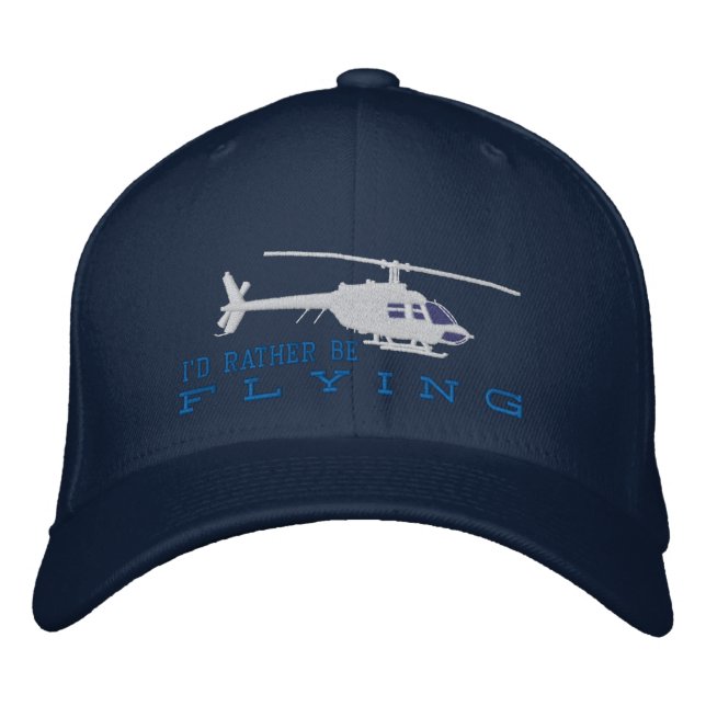 Helicopter Chopper Silhouette Rather Be Flying Embroidered Baseball Hat (Front)