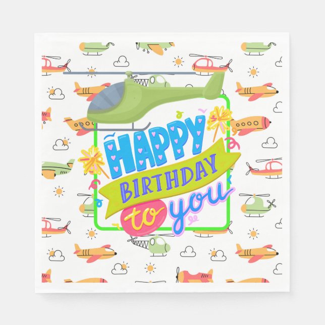 Helicopter Happy Birthday Napkins (Front)